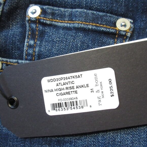 NWT rag & bone Nina in Atlantic High Rise Ankle Cigarette Stretch Jeans 31 - Picture 3 of 8